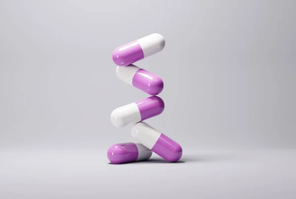 薄い背景にピンクのカプセル 医薬品の概念 病気の人を治療し 患者の世話をする 3Dレンダリング 3Dイラスト — ストック写真