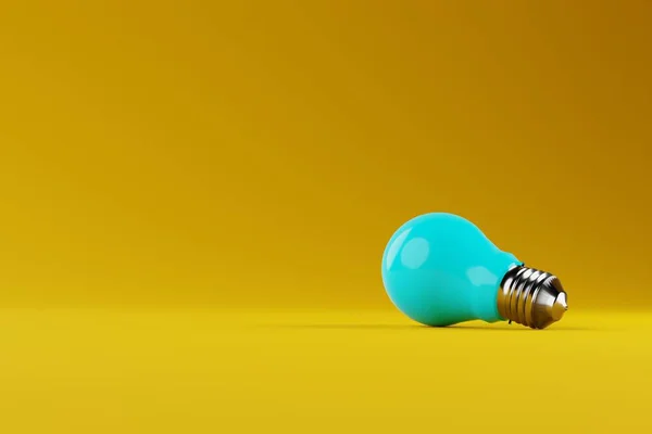 Ampoule Bleue Sur Fond Jaune Concept Électricité Lumière Face Obscurité — Photo