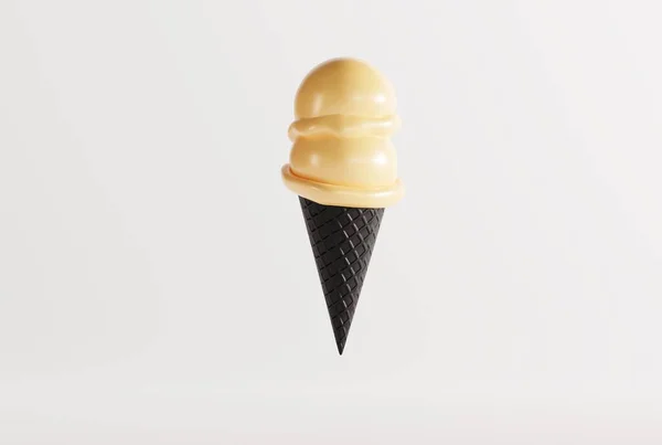 Ice Cream Black Waffle Ground Light Background Concept Eating Ice — Stock Photo, Image