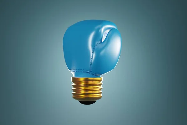 Gant Boxe Avec Une Pointe Ampoule Sur Fond Bleu Foncé — Photo