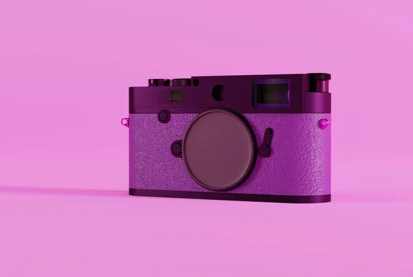 Retro Fényképezőgép Rózsaszín Háttérrel Koncepció Fotózás Klasszikus Fényképezőgép Analóg Renderelés — Stock Fotó