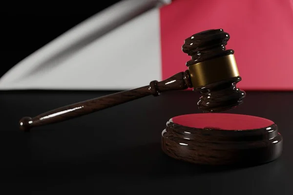 Judge\'s gavel against the background of the Polish flag. The concept of the justice system in Poland, problems with the courts. Disputes of Judges in Poland. 3D render.