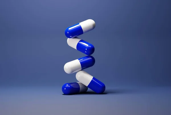 Comprimidos Cápsulas Azuis Sobre Fundo Azul Tratamento Conceito Médico Farmacêutico — Fotografia de Stock