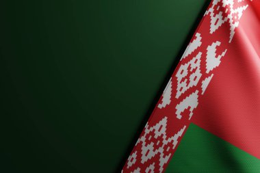 Beyaz Rusya bayrağı karanlık bir arkaplanda. Belarus Devleti 'ni, hükümetleri ve Beyaz Rusya' yı tanımlama kavramı. 3B görüntüleme, 3B illüstrasyon.