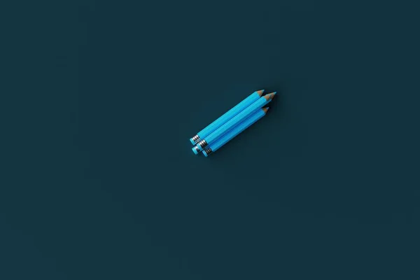 Drei Blaue Bleistifte Auf Blauem Hintergrund Schulkonzept Zurück Zur Schule — Stockfoto