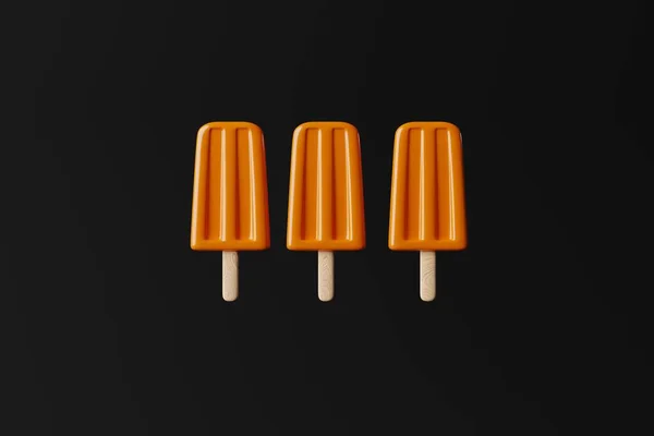 Orangefarbenes Eis Auf Dunklem Hintergrund Konzept Sommer Urlaub Abkühlung Warmen — Stockfoto
