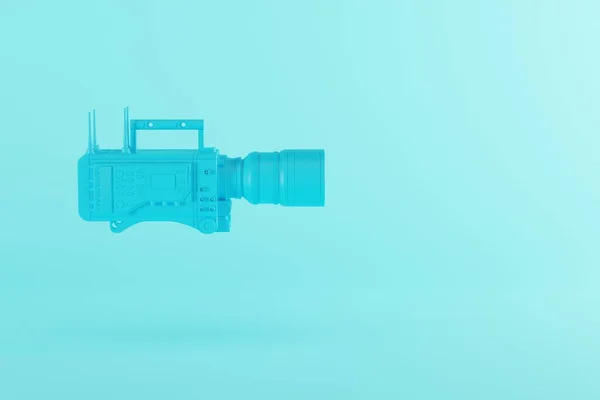 Egy Kék Kamera Pasztell Kék Háttérrel Filmezés Filmkészítés Renderelés Illusztráció — Stock Fotó