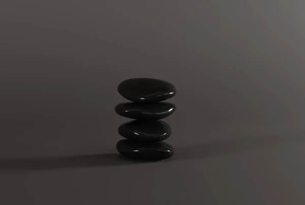 深色背景上的黑色装饰石 装修房间 房子的概念 黑色卵石 3D渲染 3D插图 — 图库照片