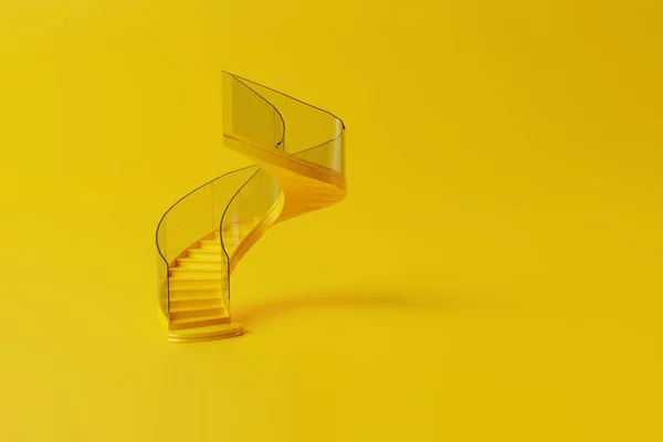 Spiralne Żółte Schody Żółtym Tle Koncepcja Wspinaczki Budowa Domu Mieszkania — Zdjęcie stockowe