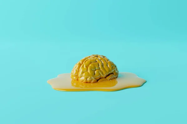 Rozpuszczający Żółty Mózg Niebiesko Koncepcja Biologiczna Medyczna Renderowanie Ilustracja — Zdjęcie stockowe
