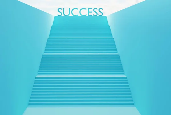 楼梯上写着 Success 攀登成功的概念 商业和金融 社会问题 3D渲染 3D插图 — 图库照片