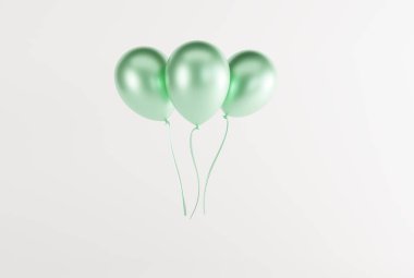 Balloons on a light background. Concept for the release of balloons, balloons inflated with air. 3d rendering, 3d illustration.	
