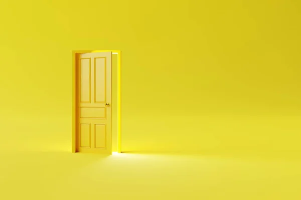 黄色の背景に閉じた黄色のドア 意思決定の概念は 国境を越えて 新しい場所に入る 3Dレンダリング 3Dイラスト — ストック写真