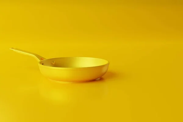 Žlutá Pánev Žlutém Pozadí Koncept Smažení Vaření Nákup Vybavení Kuchyně — Stock fotografie