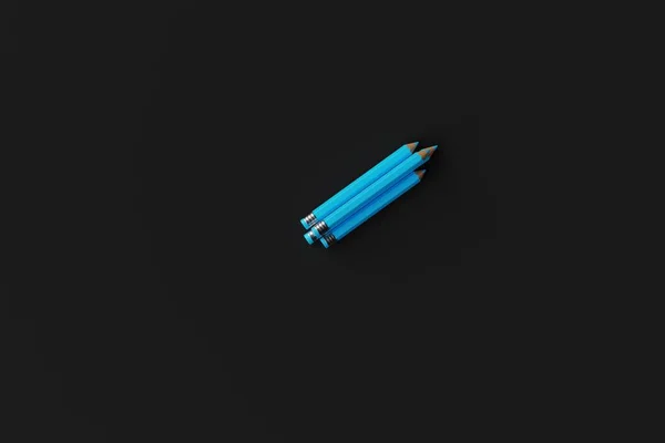 Drie Blauwe Potloden Een Donkere Achtergrond Het Concept Van School — Stockfoto