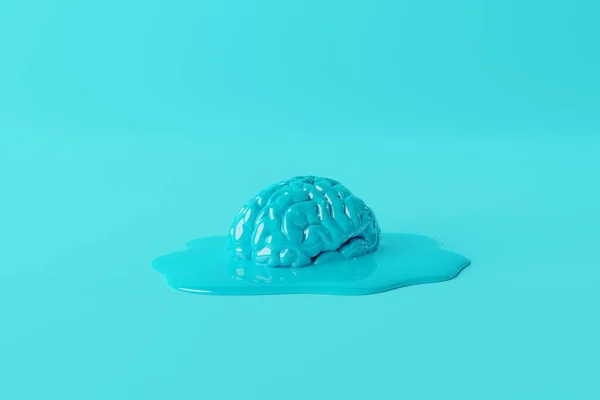 Rozpuszczenie Niebieskiego Mózgu Niebieskim Pastelu Koncepcja Biologiczna Medyczna Renderowanie Ilustracja — Zdjęcie stockowe
