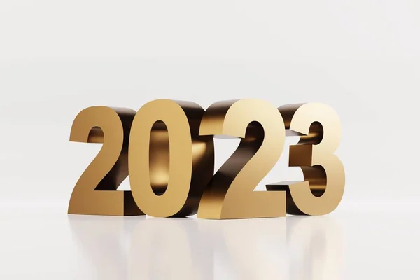 2023 Szám Újév Boldog Évet Arany 2023 Világos Háttérrel Render — Stock Fotó