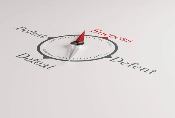 Compass pointing in the direction of success. The concept of winning, achieving success. A compass showing the direction of success instead of fail. 3D render, 3D illustration.