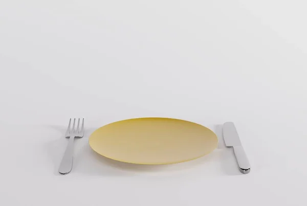 Placa Garfo Faca Conceito Comer Preparar Uma Refeição Prato Vazio — Fotografia de Stock
