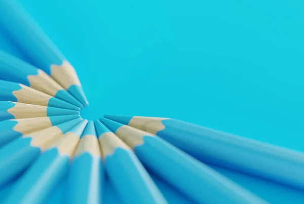 Mavi Boya Kalemleri Yarım Daire Şeklinde Dizilmiş Konsepti Kalabalıkta Göze — Stok fotoğraf