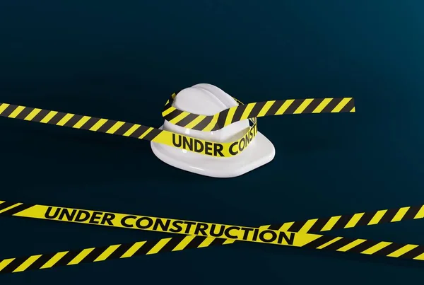 建筑安全头盔 正在建造中 翻新的概念 准备的东西 道路及建筑工程警告 3D渲染 3D插图 — 图库照片