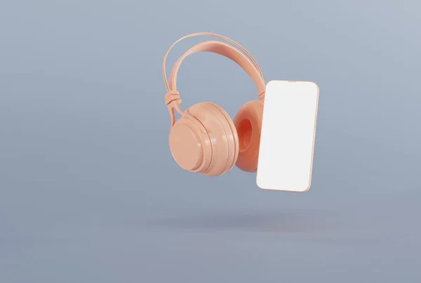 Fülhallgató Telefon Háttérben Koncepció Játék Zenét Hallgatni Fejhallgatón Keresztül Technológia — Stock Fotó