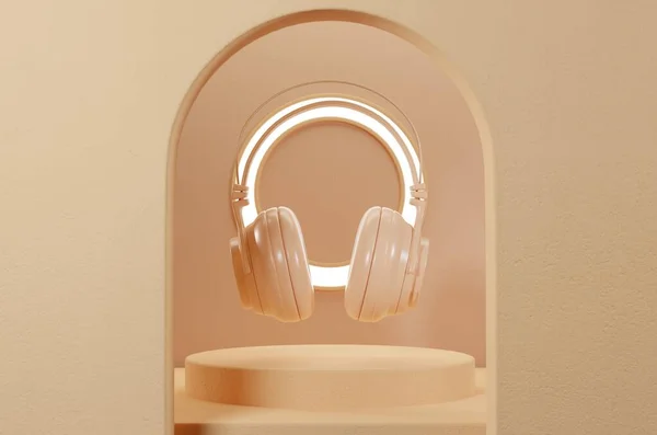Headphones Pastel Background Concept Technology Using Headphones Listen Music Listening — Stock Photo, Image