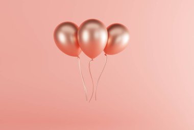 Balloons on a light background. Concept for the release of balloons, balloons inflated with air. 3d rendering, 3d illustration.	