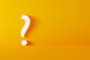 Soru işareti. İş konsepti, düşünme, iş konusunda ihtiyat. Karanlık bir arka planda soru işareti. 3B görüntüleme, 3B illüstrasyon.