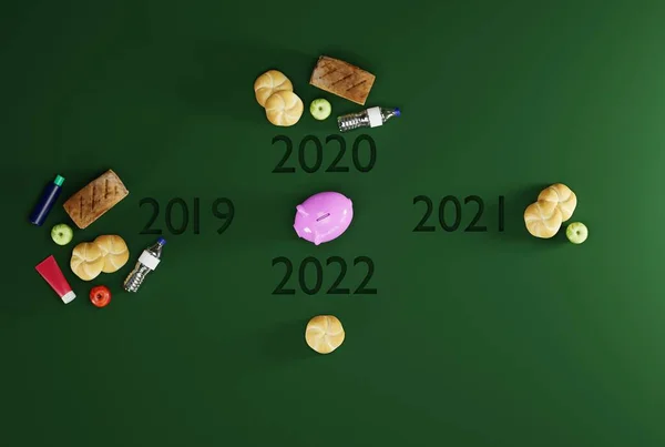 Cesto Prodotti Nella Fascia Tempo Dal 2019 2022 Concetto Inflazione — Foto Stock