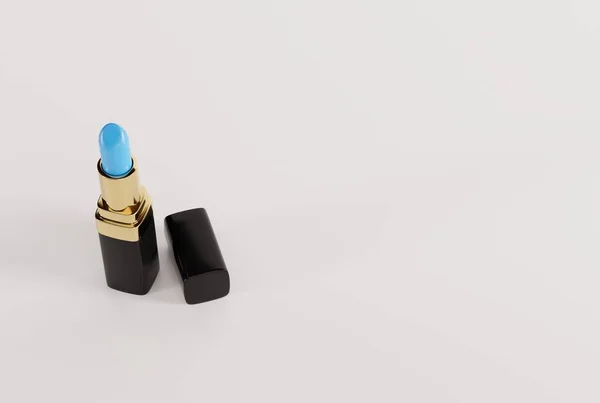 Blauer Lippenstift Auf Hellem Hintergrund Das Konzept Der Lippenmalerei Für — Stockfoto