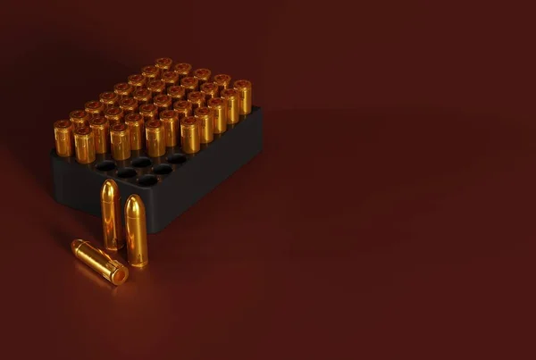 Pistola Bala Num Fundo Escuro Conceito Armas Munições Cartuchos Diferentes — Fotografia de Stock