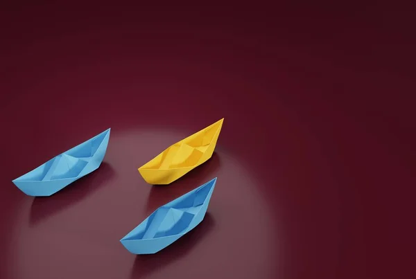Kağıt Gemiler Tek Yönde Hareket Ediyor Kavramı Yarış Hedefe Ulaşmak — Stok fotoğraf