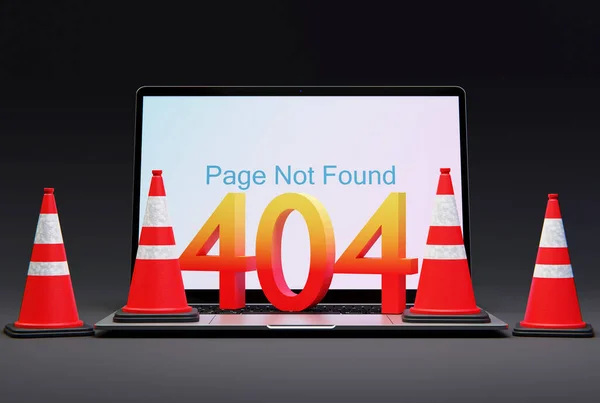 Ноутбук Конуси Трафіку Номер 404 Помилка Неіснуючого Веб Сайту 404 — стокове фото