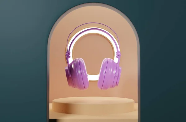 Cuffie Sfondo Pastello Concetto Tecnologia Usare Cuffie Ascoltare Musica Ascoltare — Foto Stock
