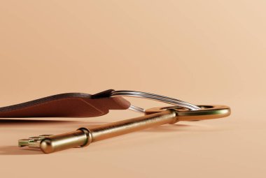 Sarı arka planda ev anahtarı. Daire alma, ilk daireni alma fikri. 3B görüntüleme, 3B illüstrasyon.