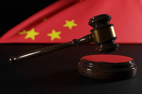 stock image Judge's gavel against the background of the China flag. The concept of the justice system in China, problems with the courts. Disputes of Judges in China. 3D render.