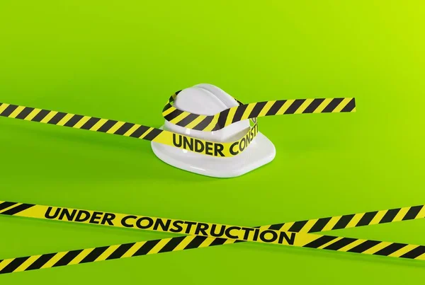 Capacete Segurança Construção Com Inscrição Construção Conceito Renovação Preparando Algo — Fotografia de Stock