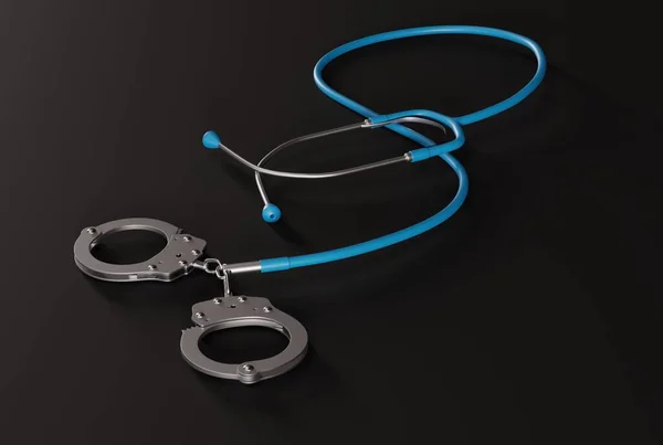 Stetoscopio Terminava Con Manette Concetto Crimine Medico Problemi Medici Giudizi — Foto Stock