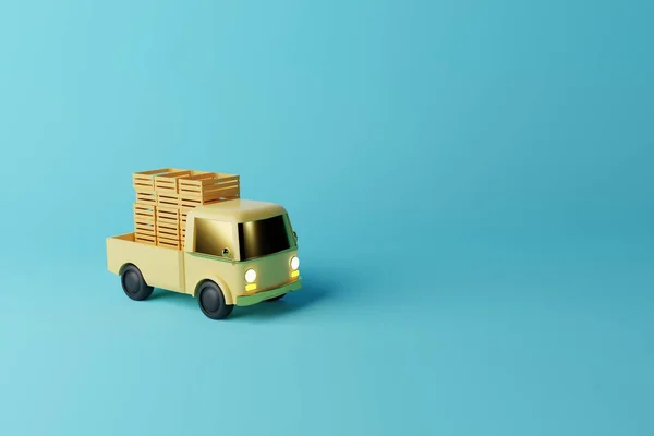 Pequeño Camión Reparto Amarillo Con Cajas Carro Concepto Trabajo Mensajería — Foto de Stock
