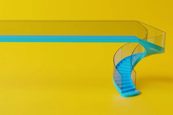 Спиральная Голубая Лестница Жёлтом Фоне Концепция Восхождения Строительство Дома Квартиры — стоковое фото