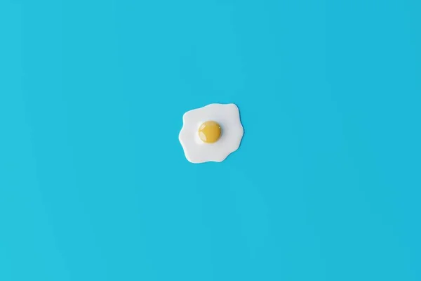 蓝色底色的煎蛋 制作煎蛋 烹调的概念 3D渲染 — 图库照片