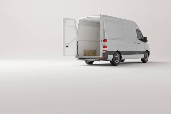 Commerciële Levering Witte Bestelwagen Met Kartonnen Dozen Witte Achtergrond Levering — Stockfoto