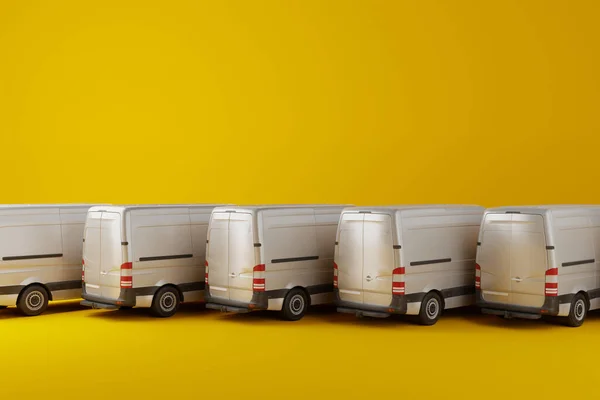 Verschillende Bestelwagens Met Een Gele Achtergrond Concept Van Het Leveren — Stockfoto