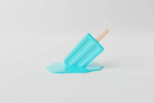融化的蓝色冰棍在苍白的背景上 度假的概念 在暖和的日子里凉快些 3D渲染 3D说明 — 图库照片
