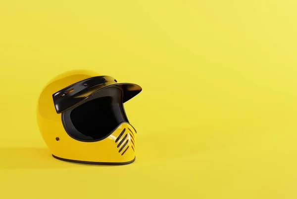 Motorkářská Helma Žlutém Pozadí Koncept Jízdy Motorce Bezpečnost Motorkářů Vykreslení — Stock fotografie