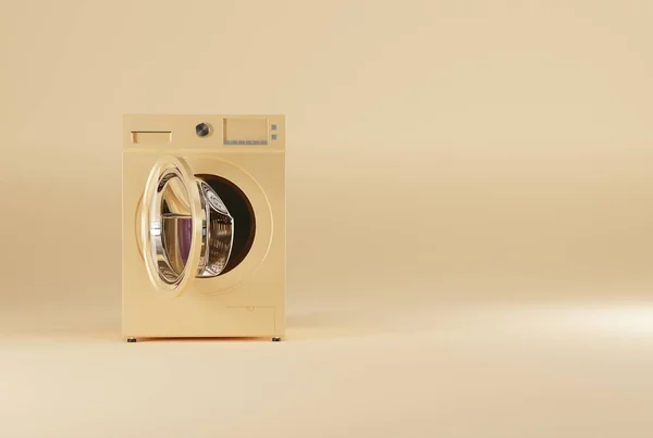 Máquina Lavar Fundo Pastel Bege Conceito Lavar Roupa Usar Uma — Fotografia de Stock