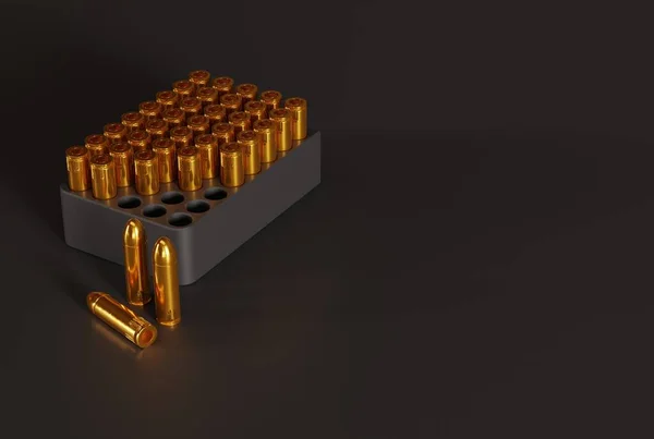 Pistola Bala Sobre Fondo Oscuro Concepto Armas Municiones Diferentes Cartuchos — Foto de Stock