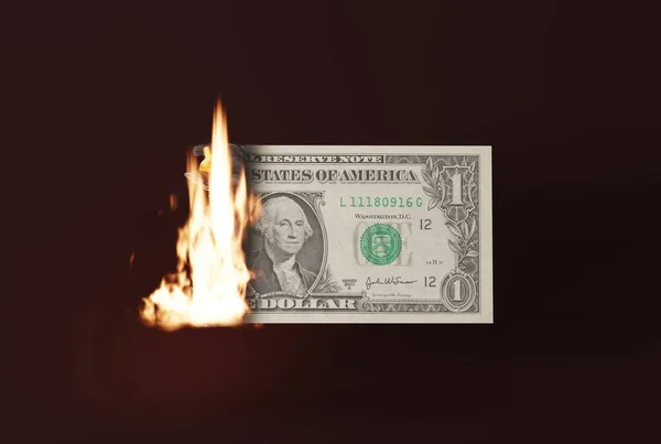 Burning Dollar Dark Background Concept Destroying Money Business Spending Wasting — Stock Photo, Image