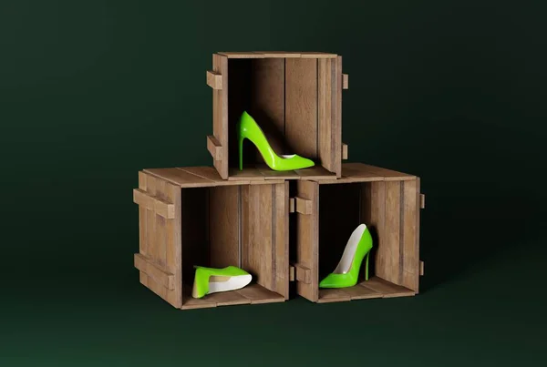 Tacones Altos Paquetes Transporte Concepto Transportarse Comprarse Zapatos Belleza Moda — Foto de Stock